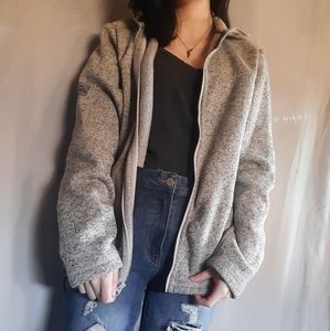 Grey tweed zip hoodie